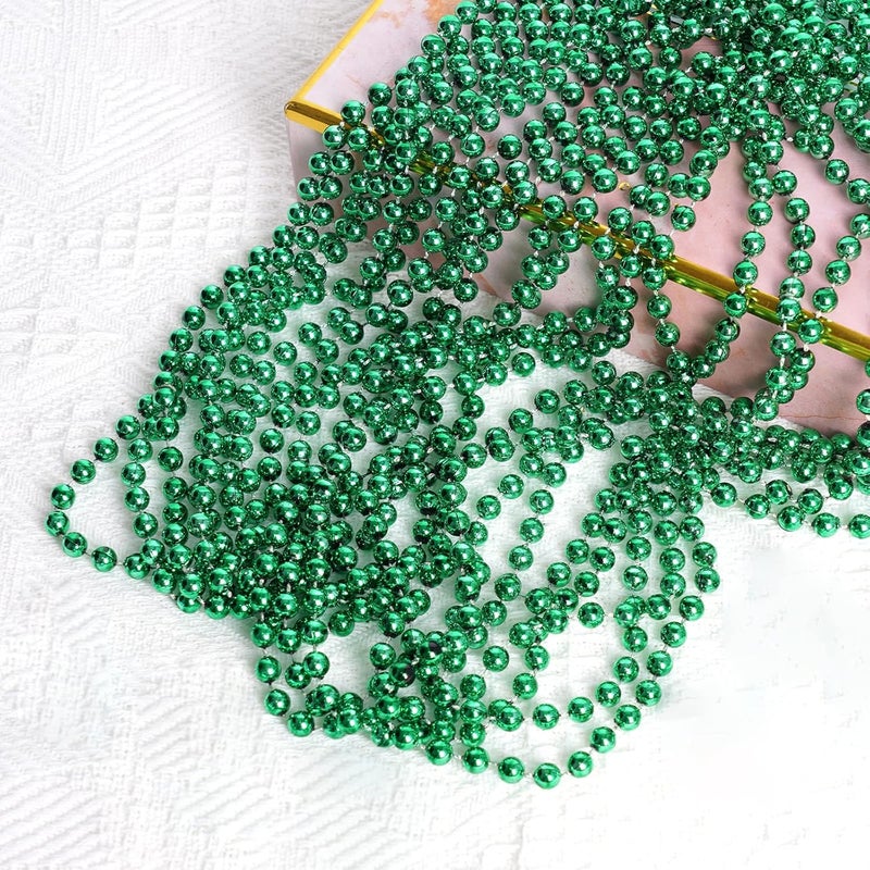 ZZYFGH 33'' 7mm St Patricks Day Beads Necklace,Metallic Green Bead Necklaces, Bulk 12 Pcs Mardi Gras Necklace for Party Costume St. Patrick's Day Festive - Image 3